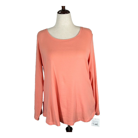 Croft & Barrow Top Womens 2X Orange Roll Tab Sleeve Pullover Blouse Tee NWT - Picture 1 of 11